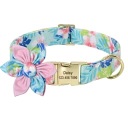 Persoalized Dog Collar Flower Printed Nylon Dog ID Collars Free Engraved Nameplate For Small Medium Large Dogs Chihuahua Pug