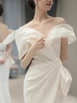Light White One-Shoulder Wedding Dress Luxury Small Audience High-End Engagement Fish-Tail Evening Gown for Art Exam Hosting