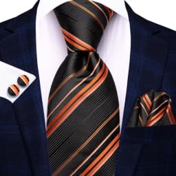 Hi-Tie Navy Blue Striped Silk Wedding Tie For Men Fashion Design Gift Men Necktie Hanky Cufflink Set Business Party Dropshiping