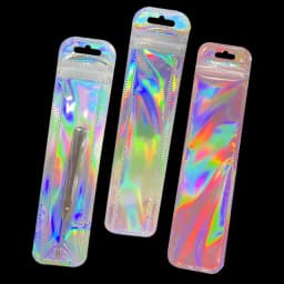 50pcs Long Iridescent Ziplock Bag Transparent Laser Plastic Seal Bags for DIY Jewelry Display Handicrafts Nail Eyelash Packaging