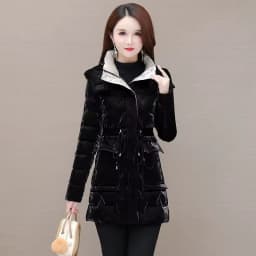 Winter New Style Women's Thickened Long Cotton Jacket Korean Version Slim Fit Washless Bright Surface down Cotton Coat Warm