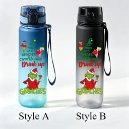 650ml The Grinch Christmas Bouncing Lid Water Cup, Gradient Frosted Leak‑proof Portable Sports Drinking Bottle with Lanyard