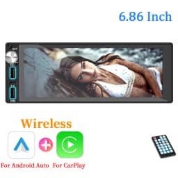 HIPPCRON Car Radio 6.86" Wireless Carplay Android Auto 1Din Car Stereo Multimedia Video BT5.0 FM USB Type-C Charge MP5 Player