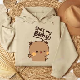 Bubu Dudu Bear Couple Hoodies Matching His & Hers Outfit Pullover Crew Neck Long Sleeve Fashion Soft Comfortable Thermal Hoodie