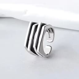 PANJBJ  925 Sterling Silver Double Layer Ring for Women Girl Gift Geometry Hollowing Out Minimalism Fashion Jewelry Wholesale