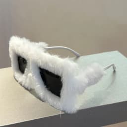 KAMMPT Oversized Plush Sunglasses Y2K Fluffy Square Punk Sun Glasses Trendy Novelty Decor Winter Shades for Christmas Party