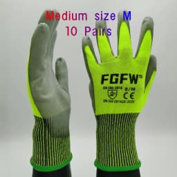 10 Pairs Military-Grade Level C Cut Resistant Gloves EN388 Certified - HPPE Fiberglass, Non-Slip Grip, Breathable for Industrial