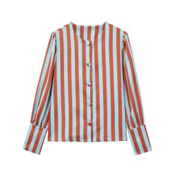 SLTNX New Women's Chic Blouse Loose Stripe Printed Shirt O-neck Bubble Sleeve Single-breasted Simple Casual Blouse