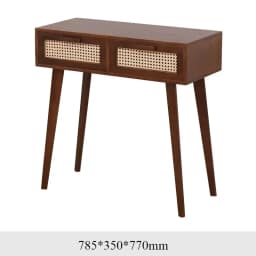 Nordic Solid Wood Dressing Table Bedroom Rattan Jewelry Cabinet Multi-functional Computer Desk, Double Draw Design, Makeup Table