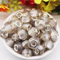 10Pcs Pink Color Smooth Surface European Resin Murano Large Hole Spacer Beads Charms for Bracelet DIY Craft Bracelet Necklace