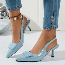 Elegant Blue Fashion Hook-Top Pointed-Toe Ladies' High-Heeled Sandals. Summer Style Elegant Hostess Dress Shoes. Formal Shoes.