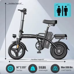 500W G11 Electric Bicycles Ebike E-Bike For Adults, 3-Riding Modes, 14' Foldable Ebike, With Charger And Battery, MAX Speed 19.9 MPH, Rear Disc Brakes, With A Basket And Lock, Durable And Lightweight Frame, All-Terrain Foldable Ebike