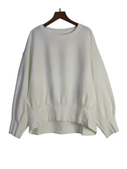 [EAM] Black Pleated Hem Casual Sweatshirt New Round Neck Long Sleeve Women Big Size Fashion Tide Spring Autumn 2026 1DJ4159