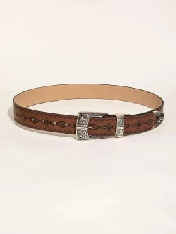 Vintage Carved Buckle PU Wide Belts Boho Brown Embossed Waistband Western Jeans Pants Belt Trendy Dress Coat Girdle For Women