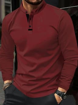 A Stylish Men's Round-Neck Plain Splicing Polo Shirt That Is Suitable for Summer, Autumn, and Winter, and Can Be Worn at Home