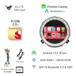 8+256G 7" Auto Android 14 Car Radio GPS Player Carplay Navi Bluetooth 4G LTE Wifi For BMW Mini Cooper R56 R57 R58 R60 2007-2013