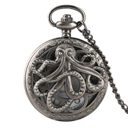 Retro Octopus Pattern Quartz Pocket Watch Arabic Numerals Dial Necklace Pendant Clock Vintage Fashion Timepiece Gift Unisex