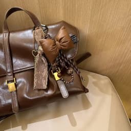 Modern Leather Bow Design Keychain Bag Decors Coffee Colored Fashion Bag Pendant Charm Ornament Women Hanging Accessory