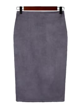 Women Skirts Suede Solid Color Pencil Skirt Female Autumn Winter High Waist Bodycon Vintage Suede Split Thick Stretchy Skirts