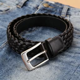 3.4cm Width Brown Real Cowhide Braided Belt Casual Needle Buckle Head Layer Hollow Hand Woven Fashionable Personalized Trouser