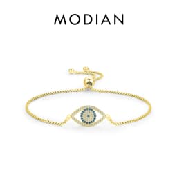 MODIAN Pure 925 Sterling Silver Luxury Turquoise Blue Eyes Clear Cubic Zircon Crystal Link Chain Bracelet For Women Fine Jewelry