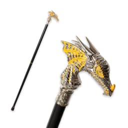 92cm Luxury Bright Silver Dragon Head Walking Stick with Yellow Men and Women Vintage Fashionable Decorative Cane Party Cosplay