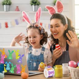 500Pcs Easter Bunny Stickers Roll Colorful Laser Rabbit Paper Decals 5 Colors Spring Sparkly Self Adhesive Seal Stickers