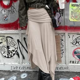 Autumn Women's Loose Chic Midi Skirt Drawstring Waist Elegant Split Hem Low Rise Casual Long Skirt Streetwear & Ladies Fashion