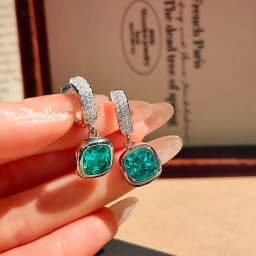 French Romantic Compact Paraiba Small Square Earrings Square Sugar Sea Blue Necklace Fat Square Mary Red Ring Female