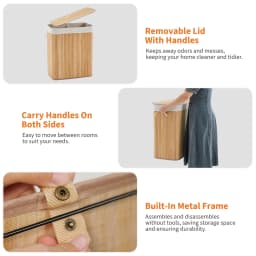 Bamboo Laundry Hamper Large 106L with Removable 4-Section Liner, Foldable Storage Basket with Lid and Handles for Bedroom, Laund
