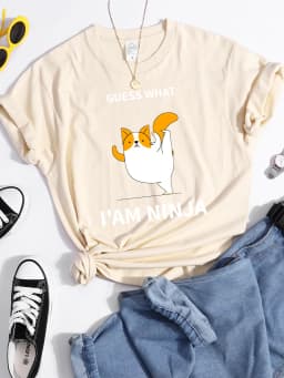 Guess What I Am Ninja Kawaii Cat Tshirts Women'S Street Cool T-Shirts Personality Hip Hop Clothes Sport Casual Crop Top Female