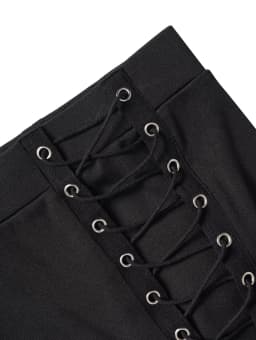 Dressfo New Women's Pants Solid Color Grommet Buckle Lace Up Pants Elastic Waist Punk Skinny Pants