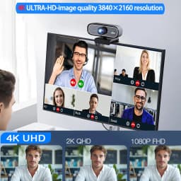 EXHQDR UHD 4K USB Webcam, New Upgraded Model with 120° Wide-Angle Lens and Manual Focus. This Plug-and-Play Computer Peripheral