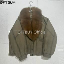 OFTBUY Big Fox Fur Collar Goose Down Clothing Women Warm Thick Short Down Outerwear Winter Suede Jacket with Fur for Female