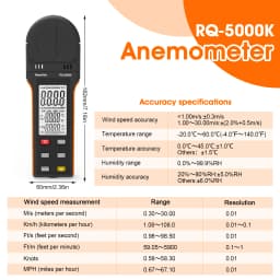 Digital Anemometer Wind Speed Meter, 6-in-1 Wind Gauge for Velocity/Temperature/Relative Humidity, Auto-Off with Data Hold