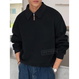 TFETTERS Eu Size 2026 Men Half Zip Collared Sweatshirt Autumn Heather Gray Pullover Loose Fit Casual Daily Long Sleeve Sweat Top