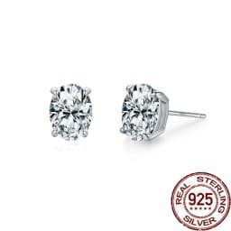 CWWZircons S925 Sterling Silver Brilliant Oval Shaped Cubic Zircon Stud Earring for Women Girl Party Wedding Jewelry Gift SE070