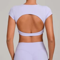 Gym Workout Clothes Backless Running Sports Top Double-layer Stitching No Chest Pad Yoga Wear Fitness Short Sleeve for Women