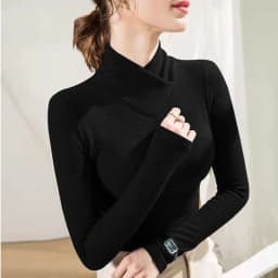 De Rong Half High Collar Underlay Top Autumn/Winter Overlay Thick Warm Long Sleeve T-shirt for Women