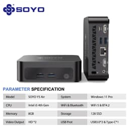 SOYO Y5/Air/Plus Mini PC Intel 4th Gen i3/i5/i7 8GB RAM 128GB SSD 2 x HDMI 4 x USB 3.0 Type-C WiFi5 BT4.2 Windows 10/11 Pro