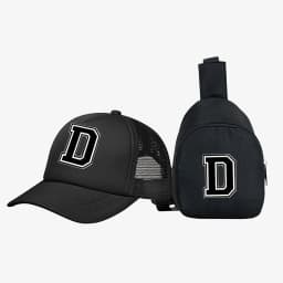 2pcs Kids' 26 letter printed pattern truck hat+chest bag set, stylish casual sunhat, portable storage purse, suitable for daily