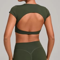 Gym Workout Clothes Backless Running Sports Top Double-layer Stitching No Chest Pad Yoga Wear Fitness Short Sleeve for Women