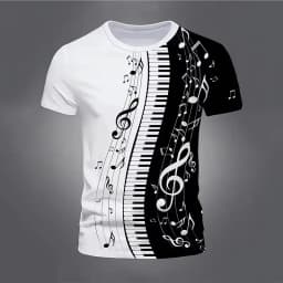 Retro Men'S T-Shirt 3d Music Notes Printed Men Clothing Daily Casual Short Sleeve Street Designer Tees Top Loose Oversized Shirt