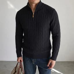 New Men's Cable Knit Half Zip Sweater Casual Stand Collar Knitted Pullover Warm Winter Cardigan Jacket Outerwear Coat for Men