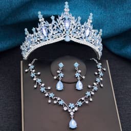 Baroque Wedding Crown for Bride 3-pack Tiara Earrings Necklace Bridal Jewelry Set Champagne Crystal Costume Party Birthday Gift