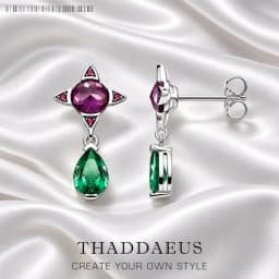 Ear Studs Green Drop With Purple Star Geometrical Jewerly For Women Summer New Bohemia Positive Gift In 925 Sterling Silver