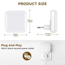 2pcs Dimmable Night Light Plug into Wall, Light Sensor Night Light Plug in - Adjustable Brightness Plug in Night Lights