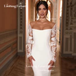 Boho Lace Appliques Mermaid Wedding Dresses Sexy Open Back Button Bridal Gowns Pleat Long Sleeves Sweep Train Vestido Customized