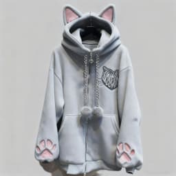 Fleece Lined Autumn Winter Ear Hooded Claw Long Sleeve Jacket Cute Home Black Punk Rock Style Women's Sweatshirt