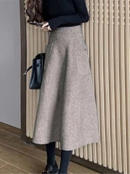 2023 Autumn Winter Warm Wool Knitting Long Skirts Women High Waist with Pocket Loose Female Solid Knit Mid-Calf Skirt ZY7421